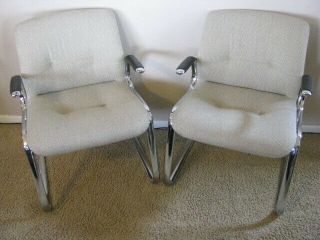 Vintage Steelcase Chrome Mid Century Modern Retro Side Arm Chairs