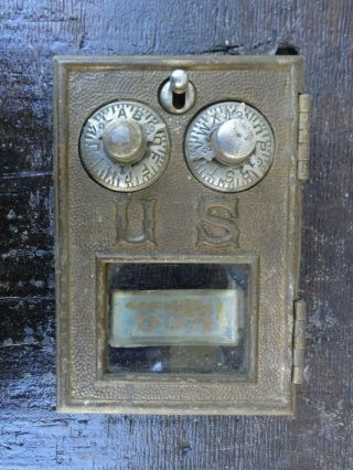 Antique Cast Bronze Post Office Box Door Indianapolis Lock Double Combination 54