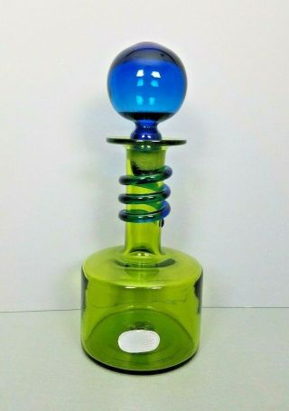 Rainbow Art Glass Decanter Hand Blown Mid Century Modern Mcm Blue Green Vintage
