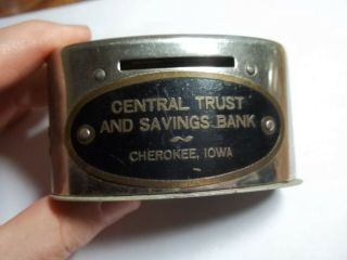 Old Metal Central Trust & Savings Bank With Key Chrome Still Bank Cherokee Iowa