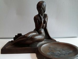 Dated 1932 Vintage Metal Art Deco Nude Woman Ashtray
