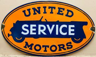 Enamel United Service Motors Vintage Porcelain Sign 24 X 14 Inches