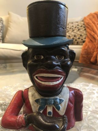 Vintage 1896 “top Hat Man” Cast Iron Mechanical Coin Bank Great