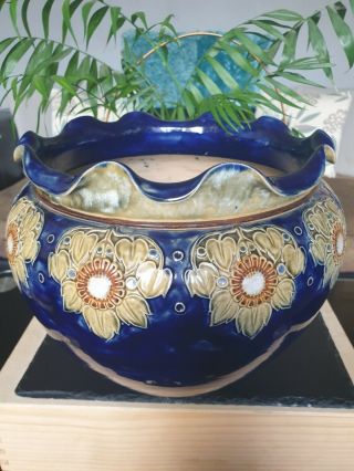 Antique Art Noveau Royal Doulton Lambeth Stoneware Large Jardiniere.  (planter)