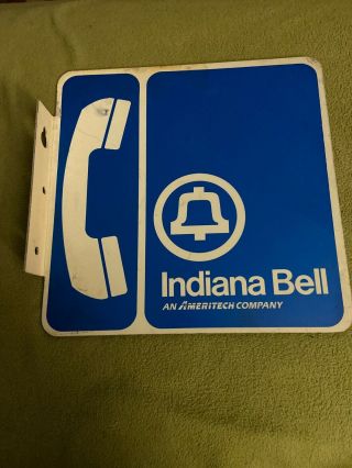 Vintage 1960’s Bell System Telephone Phone 2 Sided 12” Metal Flange Sign Indiana