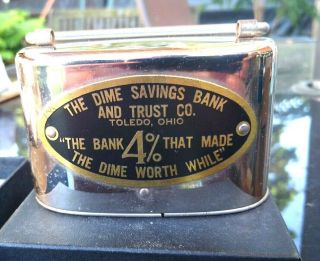 Vintage Benjamin Franklin Dime Savings Bank Toledo And Trust Co Adv Coin Bank