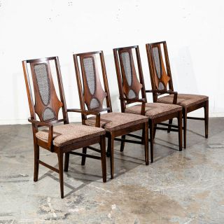 Mid Century Modern Dining Chairs Set 4 Teak Broyhill Brasilia Ii Cane Back Arms