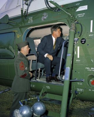 President John F.  Kennedy Sits In Presidential Helicopter 8x10 Photo