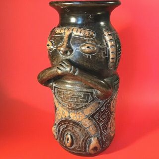 Brazilian Pottery Vase Hand Crafted Figural Vintage Large 13 " Marivaldo Brazil