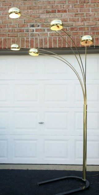 Vintage Modernist Arc Floor Lamp 5 Arm 84 " Tall Brass