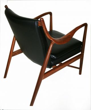 Finn Juhl Copenhagen 45 Style Mid Century Modern Chair Solid Walnut Leather