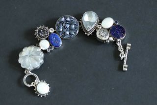 Hand Crafted Bracelet With Bezel Set Vintage Buttons And Stones