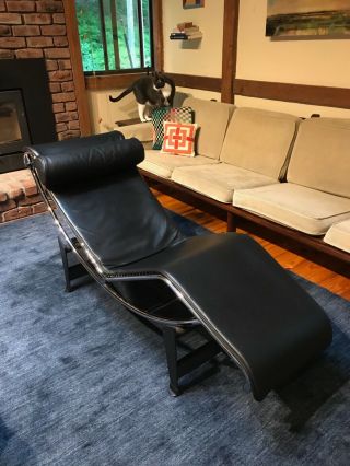 Le Corbusier Cassina Lc4 Chaise Lounge Chair Black Leather