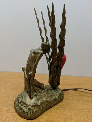 Vintage Antique Cast Iron Art Deco Nude Lady Ocean Seaweed Statue Tv Lamp