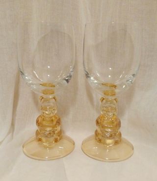 2 Vintage Walt Disney Winnie The Pooh Iridescent Stemmed Wine Glasses