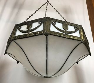 Antique Arts & Crafts Slag Glass Hanging Ceiling Light Fixture Chandelier 3