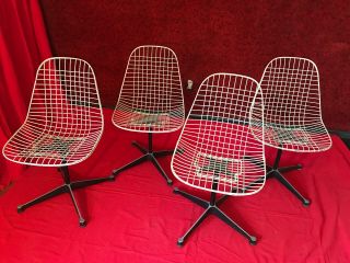 Authentic Set Of 4 Herman Miller/eames Wire Swivel Base Chairs (receipt 1957)