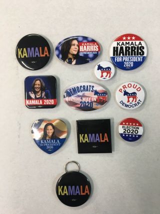 Kamala Harris 2020 Presidential Set Of 10 Buttons Plus 1 Magnetic Bottle Opener