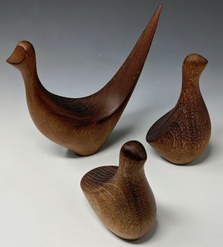 Flock Of 3 Alan Middleton Modernist Abstract Carved Wood Birds,  Emil Milan Era