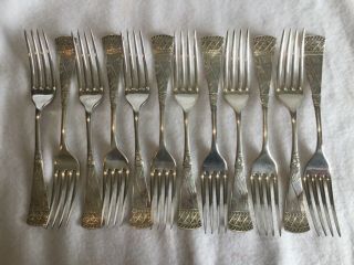 Set 12 Antique Aesthetic Movement Holmes Booth & Haydens Japanese Pattern Forks