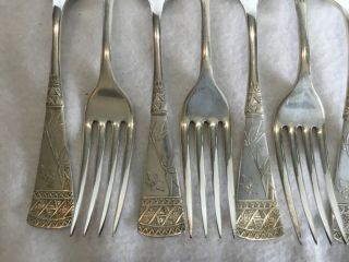 Set 12 Antique Aesthetic Movement Holmes Booth & Haydens Japanese Pattern Forks 3
