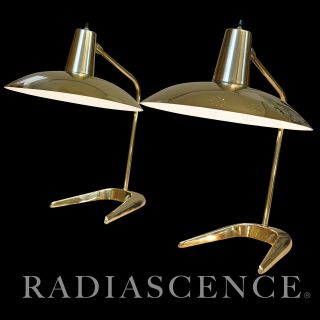 Streamline Atomic Space Age Modern Brass Saucer Table Lamp Sarfatti 50s Stilnovo