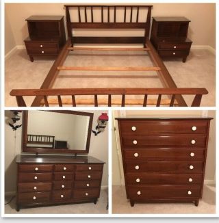 Mid Century Modern Furniture Solid Cherry Wood - 5 Piece Bedroom Set By Willett