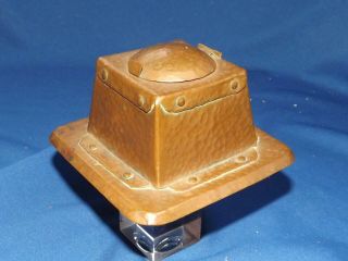 Arts And Crafts Hammered Copper Inkwell With Insert 4 3/8 " Square & 2 1/2 " High