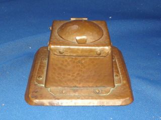 Arts and Crafts Hammered Copper Inkwell with insert 4 3/8 