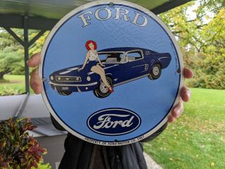Old Vintage 1967 Ford Motor Company Porcelain Car Truck Dealership Ad Sign