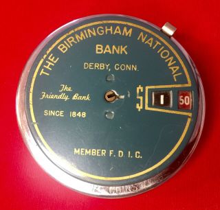 Vintage Metal Add - O - Bank Coin Bank Birmingham National Derby Connecticut