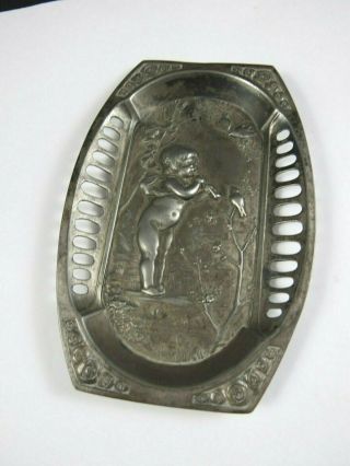 Ornate Art Nouveau Wmf Pewter Pin Tray Girl With Birds