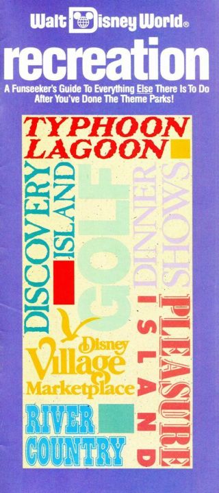 1989 Disney World Recreation Guidebook - River Country,  Pleasure Island
