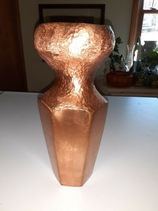 Antique Arts & Crafts Mission Hand Hammered Copper Vase 12” Tall - 1910s - 1920s