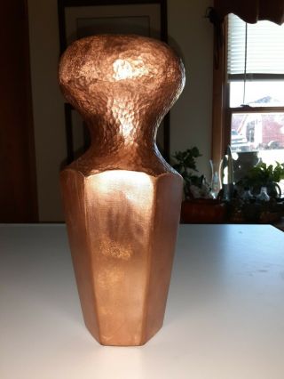 Antique Arts & Crafts Mission Hand Hammered Copper Vase 12” Tall - 1910s - 1920s 2