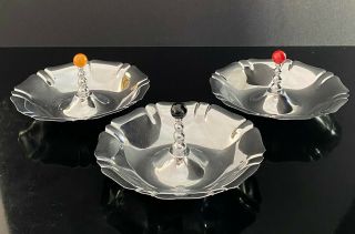 All 3 - Vintage Manning Bowman Art Deco Chrome & Bakelite Catalin Candy Dishes