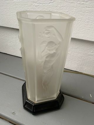 Antique Frosted Glass Naked Lady Lamp Art Deco Metal Base Needs Rewired
