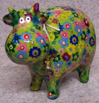 Coin Piggy Bank Ceramic Savings Animal Dairy Cow Multicolor Lime Green Base