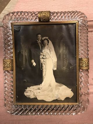 Murano Glass Twisted Rope Frame Brass Filigree Wedding Photo Antique Vintage Old