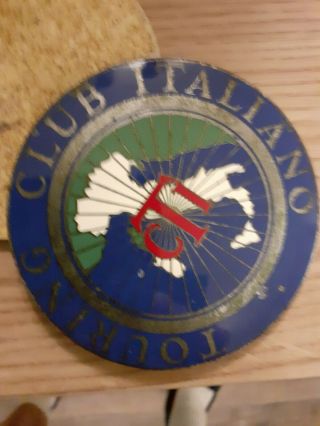 Vintage Chrome Enamel Touring Club Italiano Cti Italy Car Badge Auto Emblem