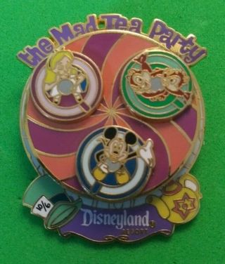 Disney Pin,  Mad Tea Party Teacup Ride,  4 Spinners,  Pin 43413,  2005 Dlr