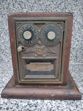Vintage Us Post Office Coin Bank Combination Mail Lock Box Lockbox