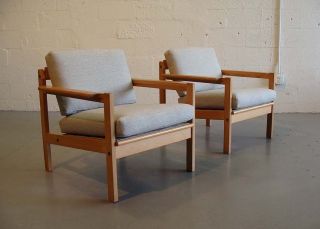 Set Of 2 Svein Bjørneng Solid Pine Arm Chairs By Bruksbo Møbler Wegner