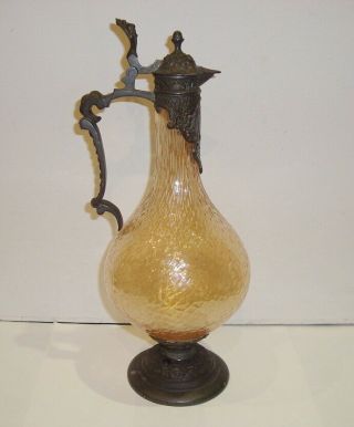 Antique Art Nouveau Kralik Martele Iridescent Glass Pewter Liqueur Jug Orivit?