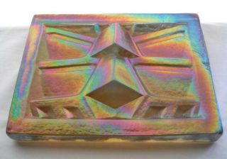 Mind Bending Iridescent Large Glass Tile Paperweight 3d Deco Frank Lloyd Wright