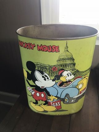 Vintage Tin Litho Walt Disney Trash Can