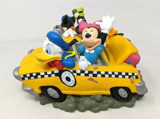 Vtg Disney Fab 5 Mickey Mouse & Friends Yellow Taxi Cab Car Coin Piggy Bank Fp20