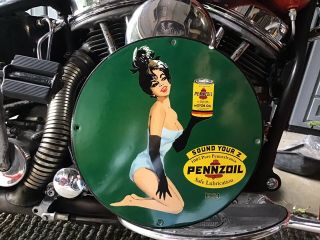 Rare Vintage Porcelain 1962 Pennzoil Motor Oil Display Sign Ford Harley Chevy