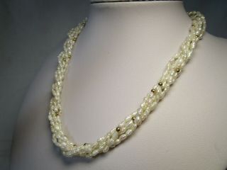 Gorgeous Vintage 14k Gold Fresh Water Pearl 5 - Strand 18 " Necklace Estate