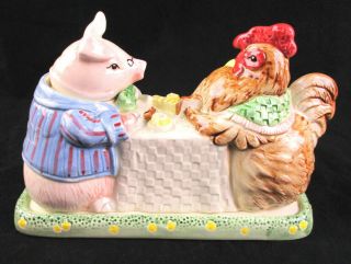 Vintage Fitz And Floyd Pig & Hen (bacon & Egg) Covered Butter Dish - Japan,  1987